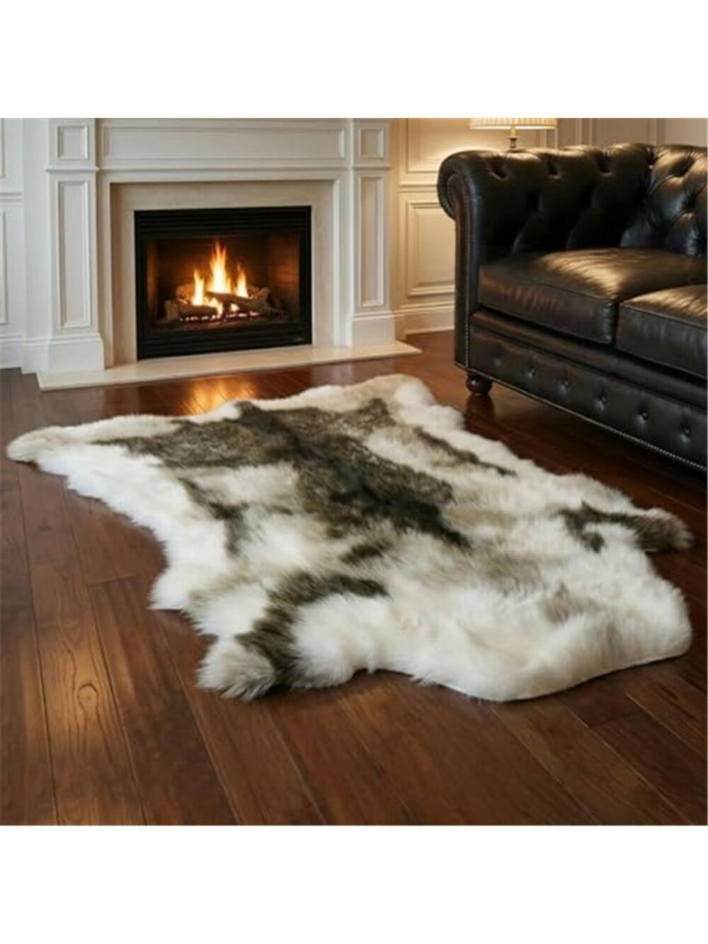 Reindeer Pattern Faux Fur Area Rug,3.6'x3.0' Plush Machine Washable Runner for